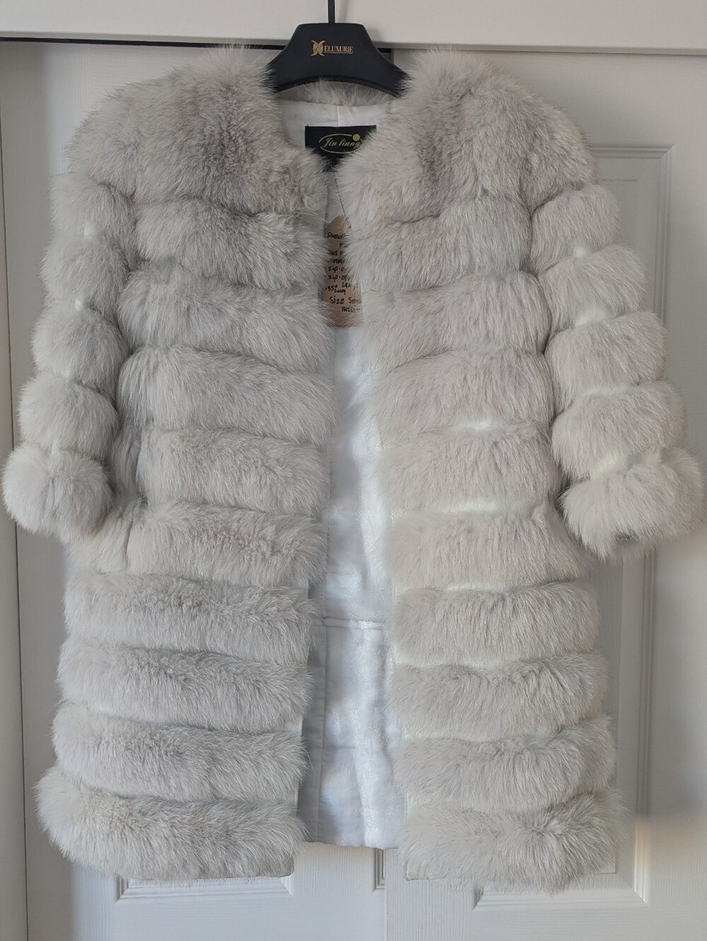 Vintage Blue Fox Fur Coat Detachable Sleeves M/L